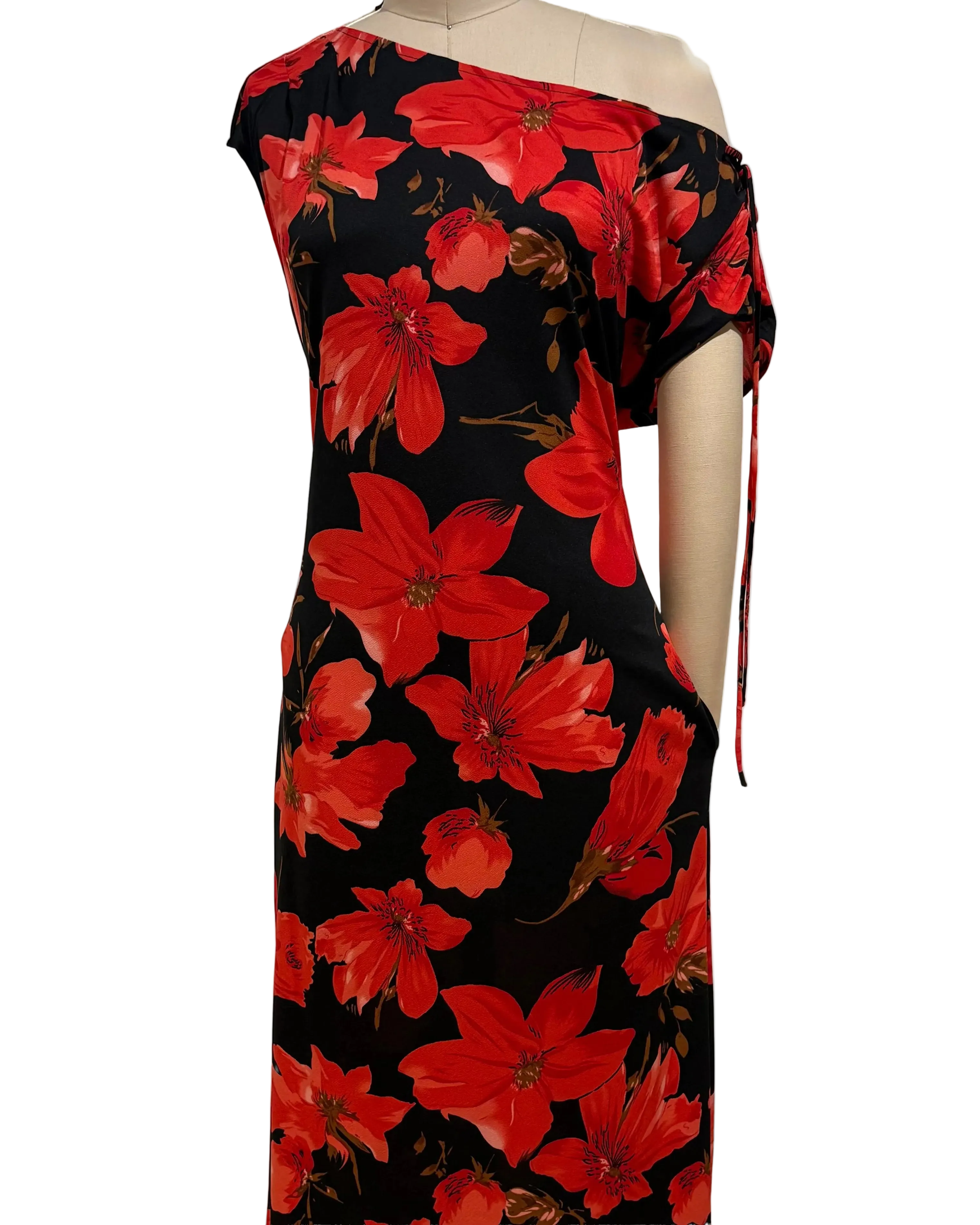 Floral  Drop-Shoulder Midi Dress