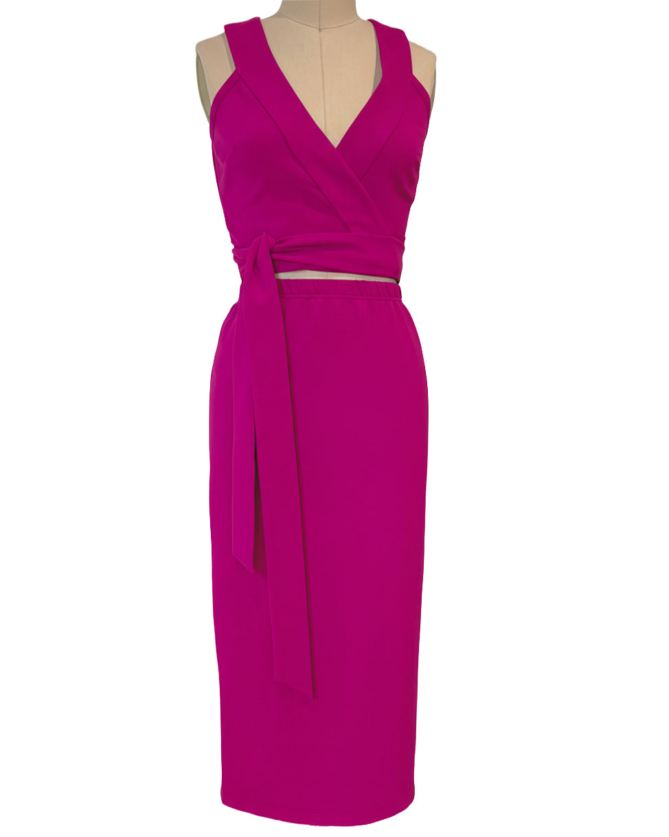 Fuchsia Wrap Top & Pencil Skirt