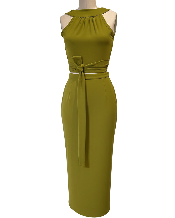 Green Wrap Top with Pencil Skirt