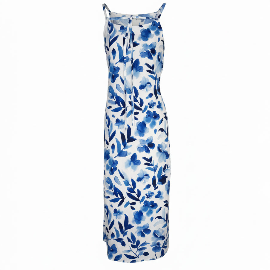 Blue & White Watercolor Floral Maxi Dress