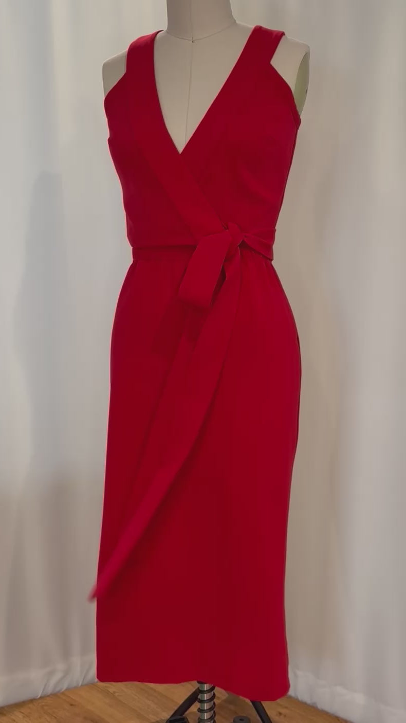 Red Wrap Top with Pencil Skirt