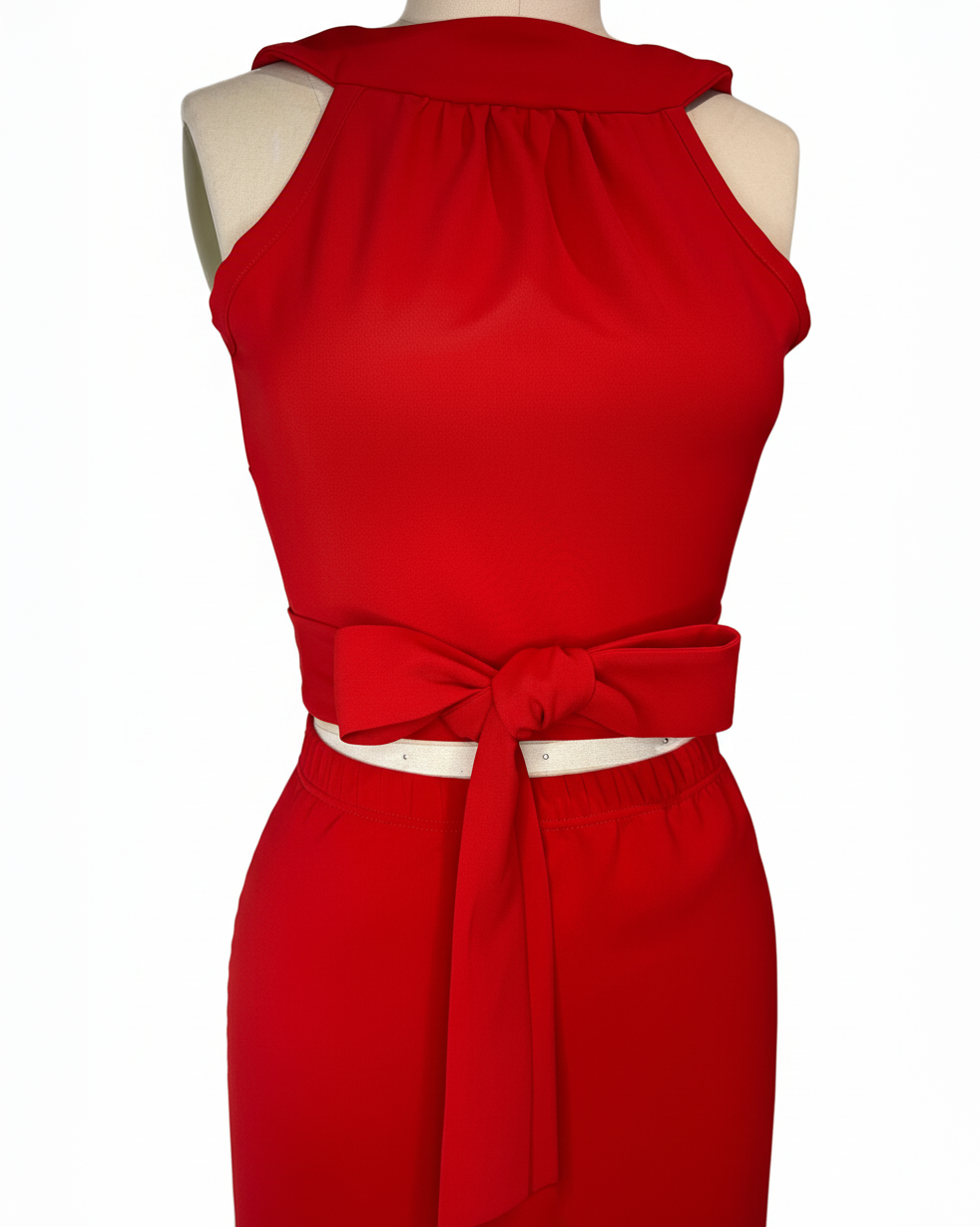 Red Wrap Top with Pencil Skirt