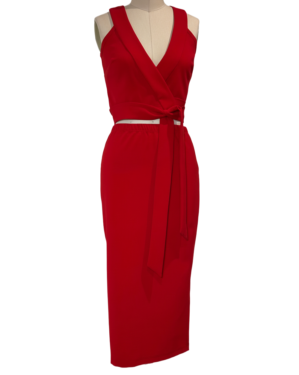 Red Wrap Top with Pencil Skirt