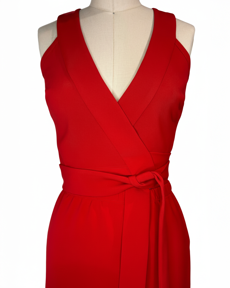 Red Wrap Top with Pencil Skirt